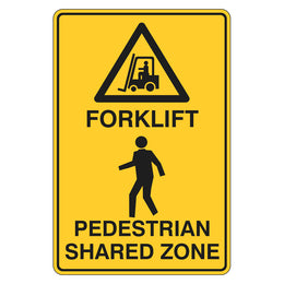 Warning Sign - Forklift Pedestrian Shared Zone - 300x450mm metal
