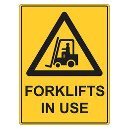 Warning Sign - Forklifts In Use - 450x600mm metal