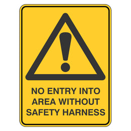 Warning Sign - No Entry Into Area Without Safety Harness - 225x300mm metal