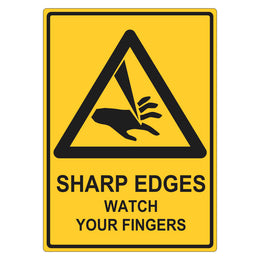Warning Sign - Sharp Edges Watch Your Fingers - 100x140mm self-adhesive vinyl