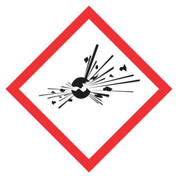 Hazchem GHS Sign - Explosive - 100x100mm self-adhesive vinyl