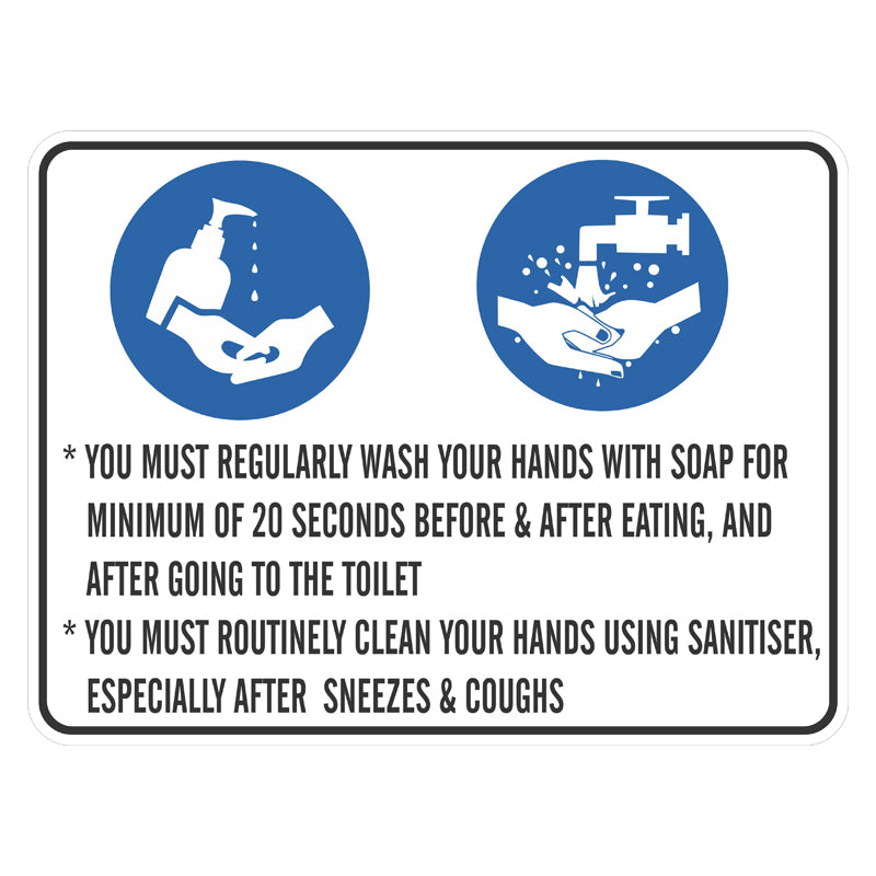 Mandatory Sign - You Must Wash and Sanitise Your Hands 450x600mm Metal ...