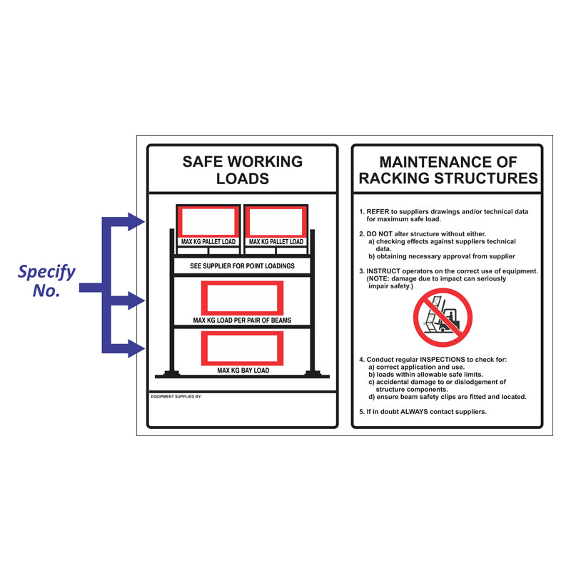 Safe Work Loads - Maintenance of Racking Structure Sign 830x600mm ...
