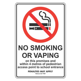 Prohibition Sign - No Smoking Or Vaping On This Premises Within 4 Metres - 300x450mm metal
