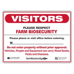 Biosecurity Sign - Visitors Please Respect Farm Biosecurity - 450x600mm corflute