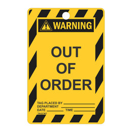 Warning Tags - Out Of Order - 100x150mm Cardboard (Single Use)